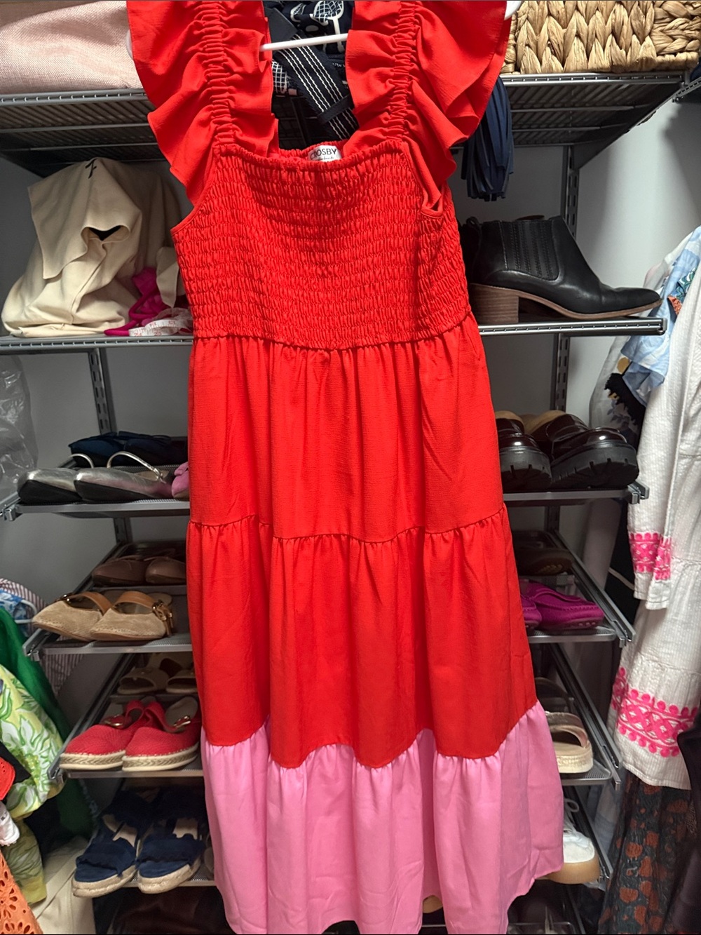 CROSBY by Mollie Burch Red and Pink Tiered Ruffle-Sleeve Sundress